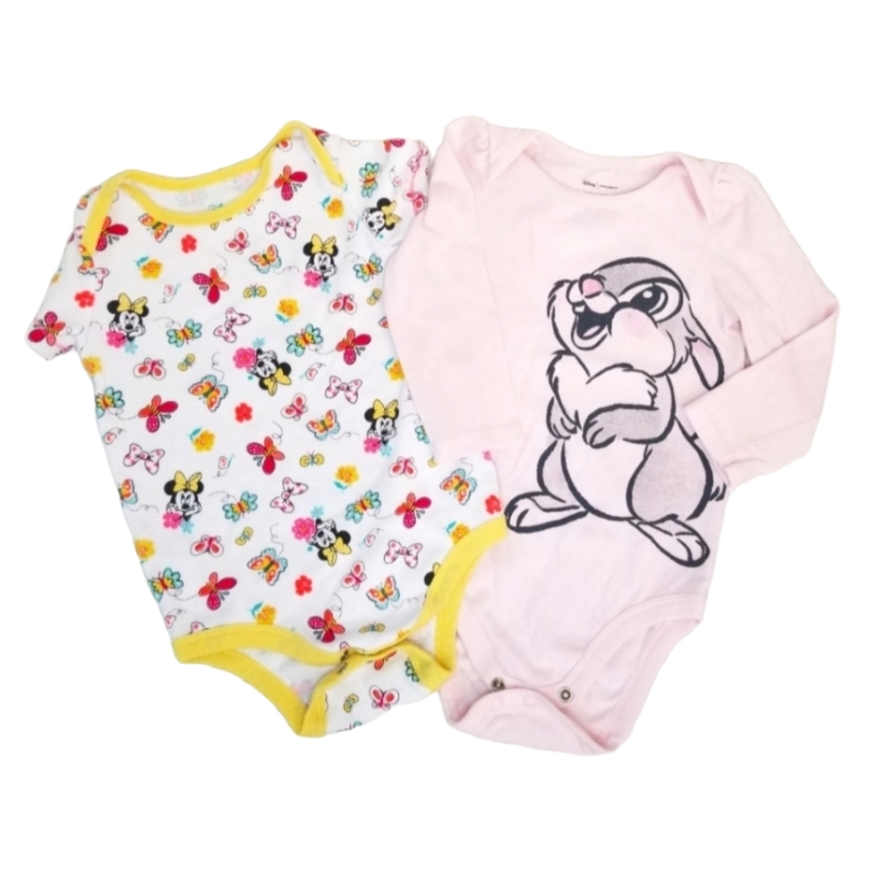 ✨️ Disney 18 Month Girl Thumper Bambi Minnie Mouse Pink Yellow Onsie Tops